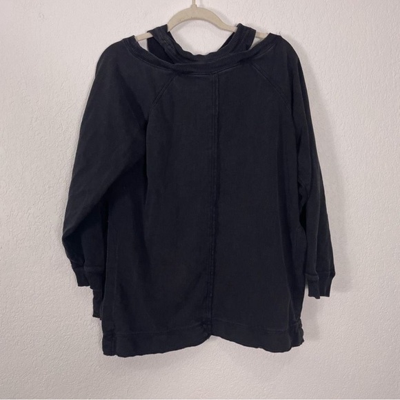 Pilcro Anthropologie Black Oversized Slit Neck & Sides Pullover Sweatshirt - Picture 2 of 5